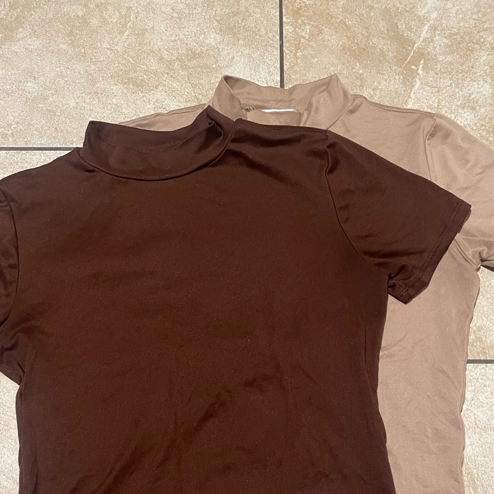 2 piece brown and light brown turtle neck crop tops